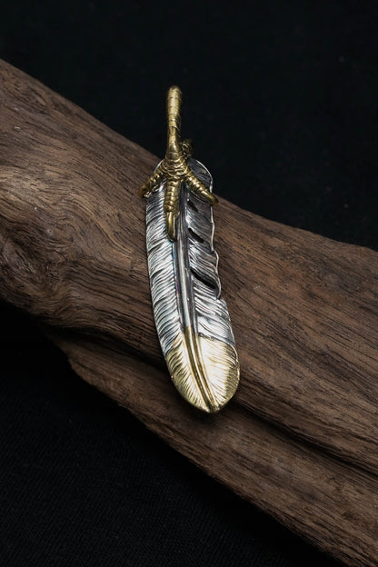 Left Eagle Claw Feather Retro 925 Silver Pendant Japan Takahashi Goro with Brass
