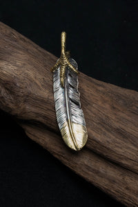 Left Eagle Claw Feather Retro 925 Silver Pendant Japan Takahashi Goro with Brass