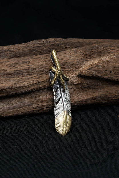 Right Eagle Claw Feather Retro 925 Silver Pendant Japan Takahashi Goro with Brass
