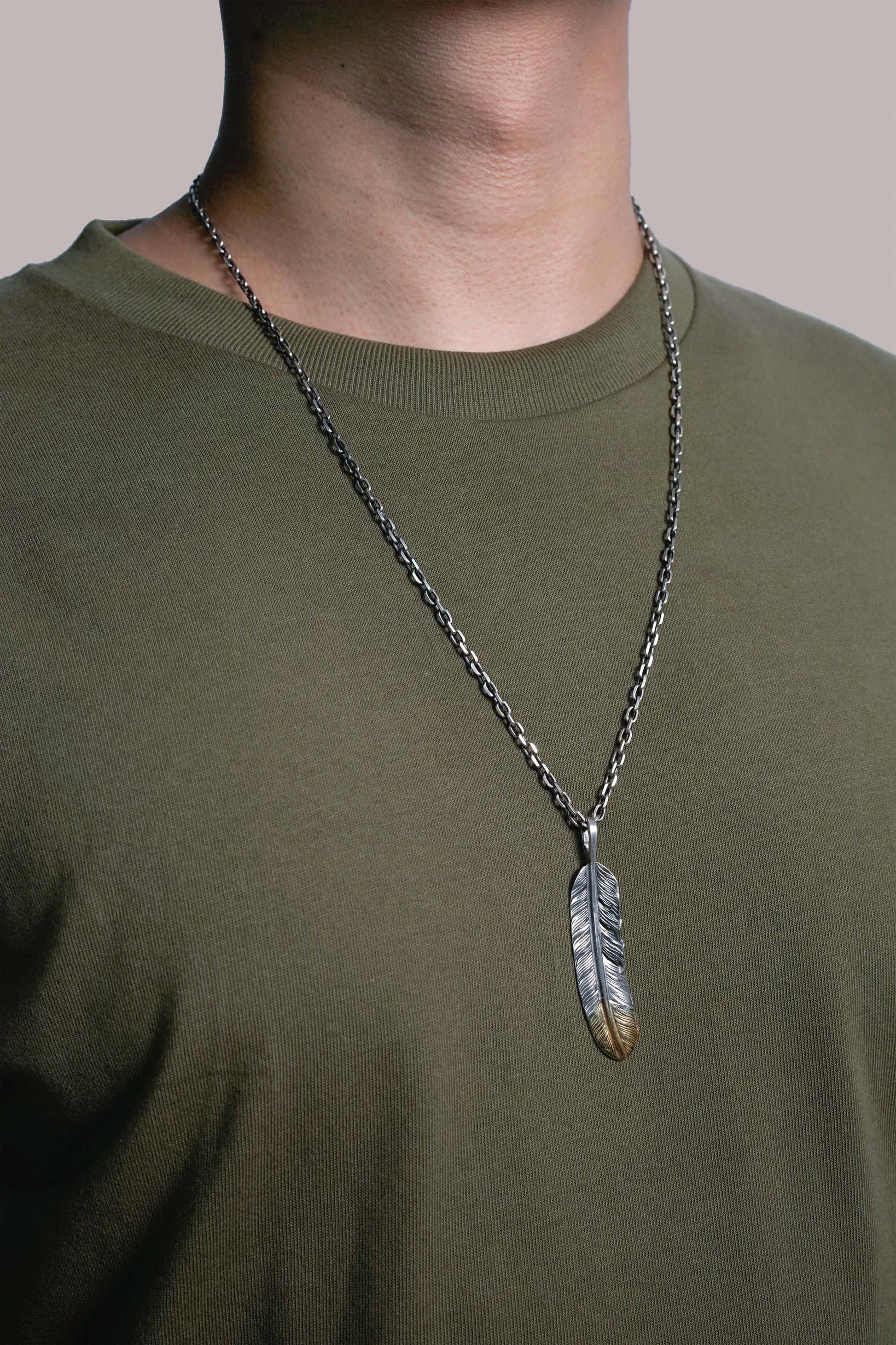 Left Feather Retro 925 Silver Goro Takahashi Pendant with Brass