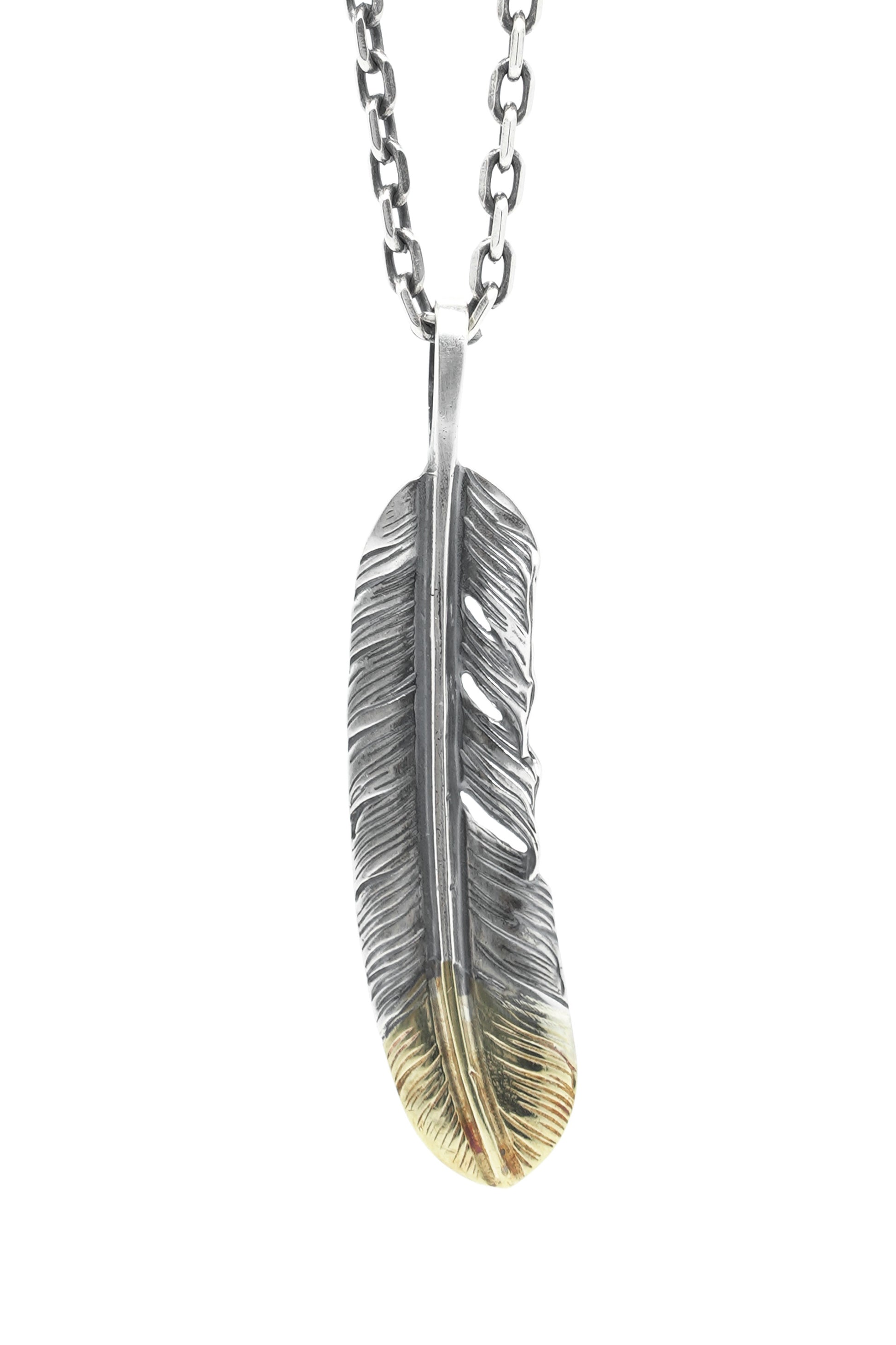 Left Feather Retro 925 Silver Goro Takahashi Pendant with Brass