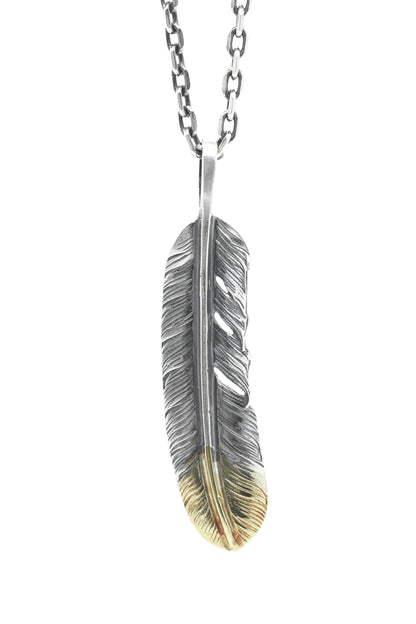 Left Feather Retro 925 Silver Goro Takahashi Pendant with Brass