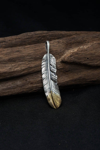 Left Feather Retro 925 Silver Goro Takahashi Pendant with Brass