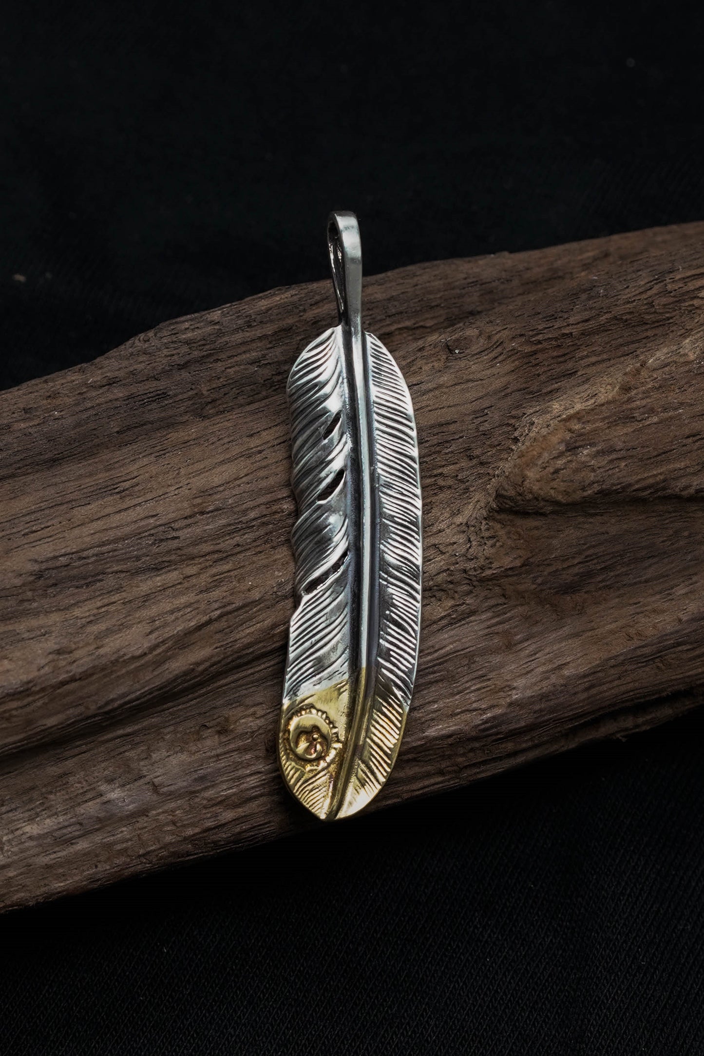 Left Feather Retro 925 Silver Goro Takahashi Pendant with Brass