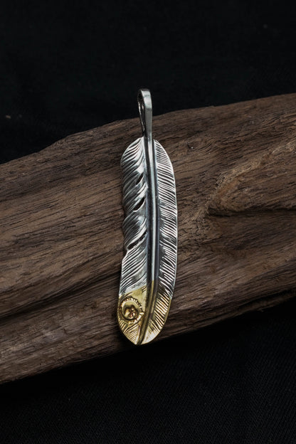 Left Feather Retro 925 Silver Goro Takahashi Pendant with Brass