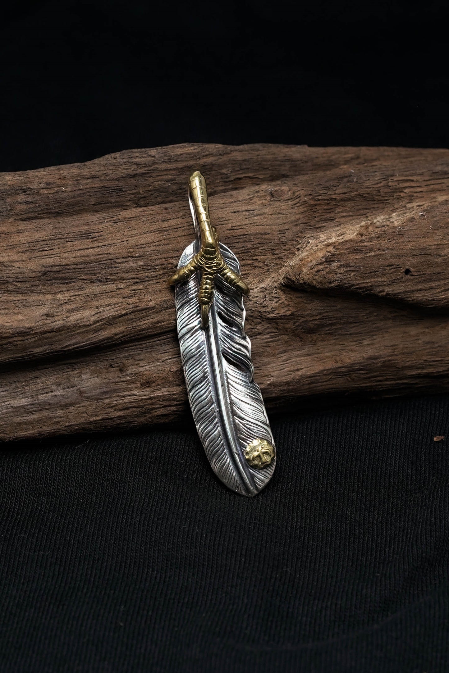Left Eagle Claw Feather Retro 925 Silver Pendant Japan Takahashi Goro with Sign