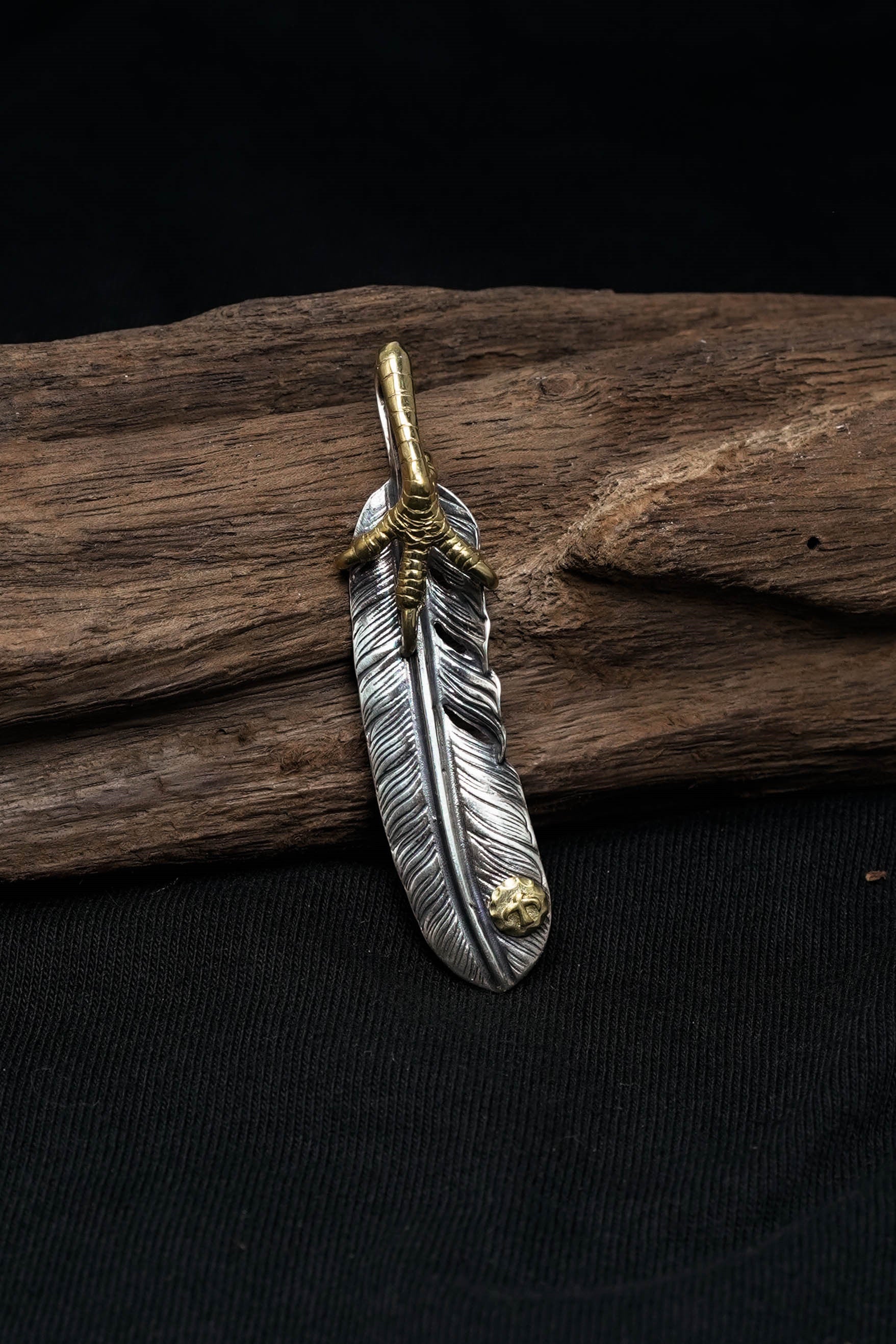 Left Eagle Claw Feather Retro 925 Silver Pendant Japan Takahashi Goro with Sign