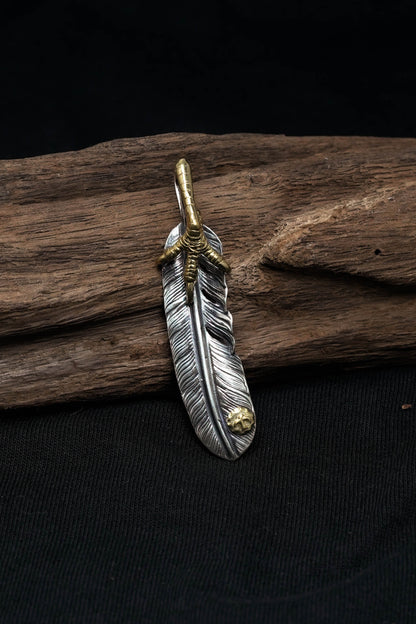 Left Eagle Claw Feather Retro 925 Silver Pendant Japan Takahashi Goro with Sign