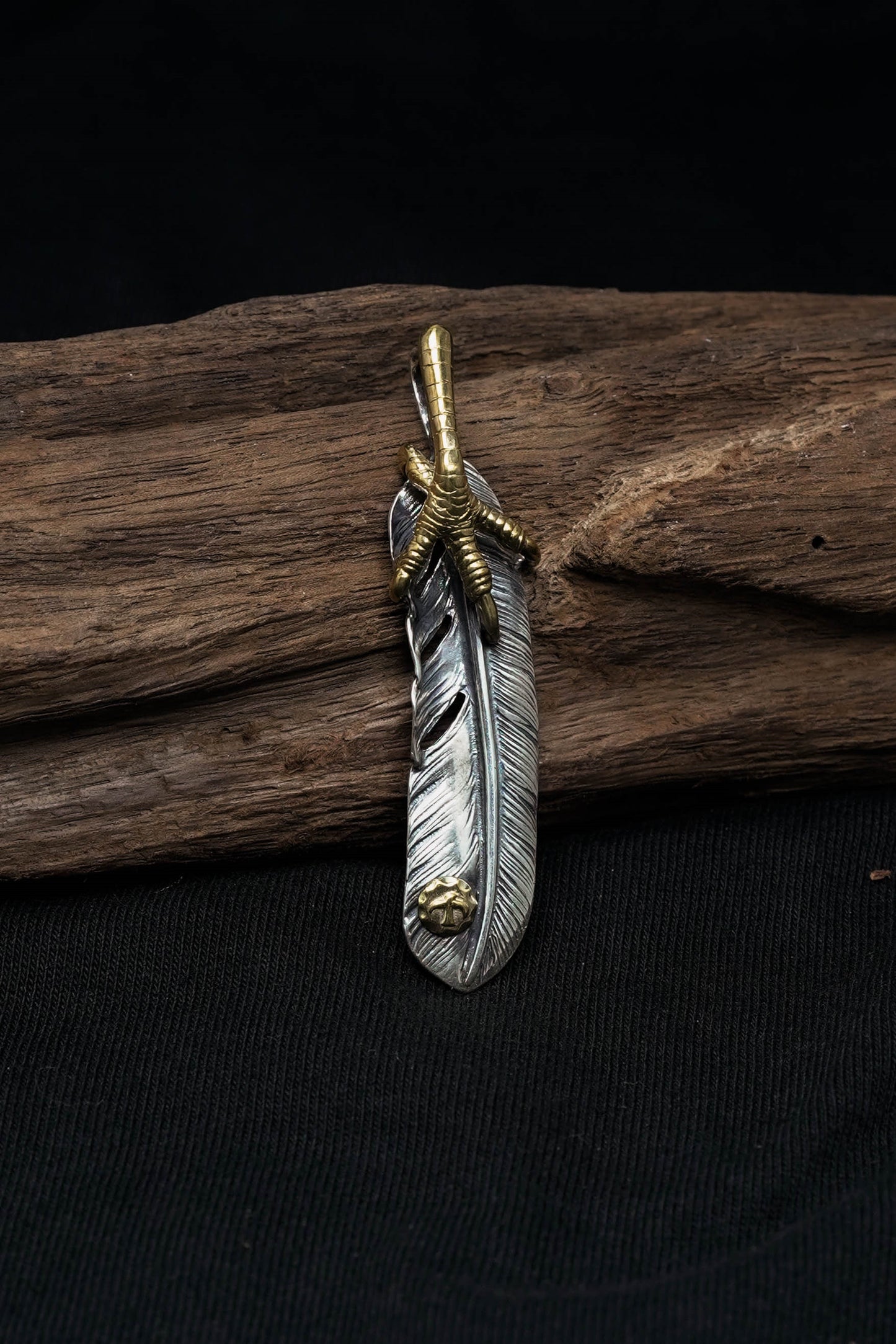 Right Brass Eagle Claw Feather Retro 925 Silver Pendant Japan Takahashi Goro 