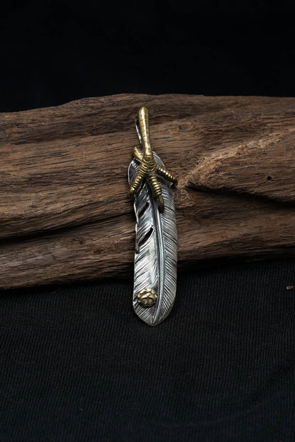 Right Brass Eagle Claw Feather Retro 925 Silver Pendant Japan Takahashi Goro 