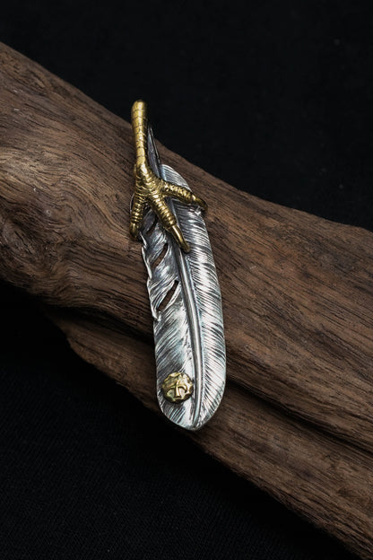 Right Brass Eagle Claw Feather Retro 925 Silver Pendant Japan Takahashi Goro 