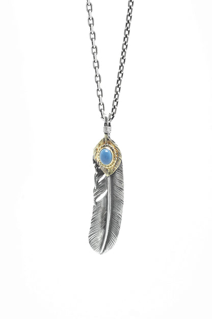 Right Feather Leaf Retro 925 Silver Goro Takahashi Pendant with Turquoise