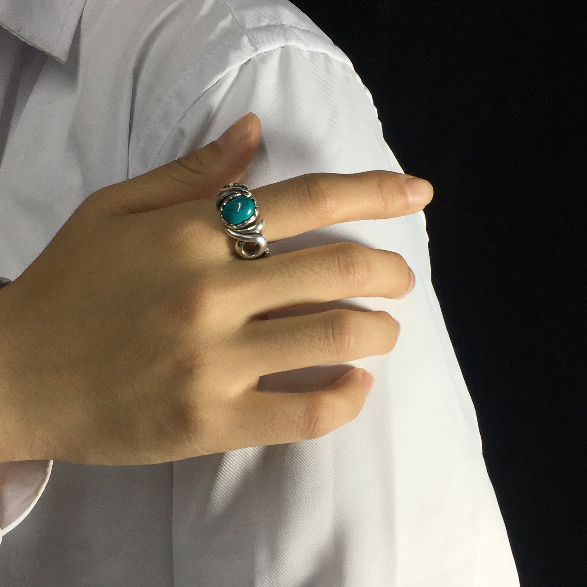 Wave Oval Turquoise Meditation Anxiety Ring