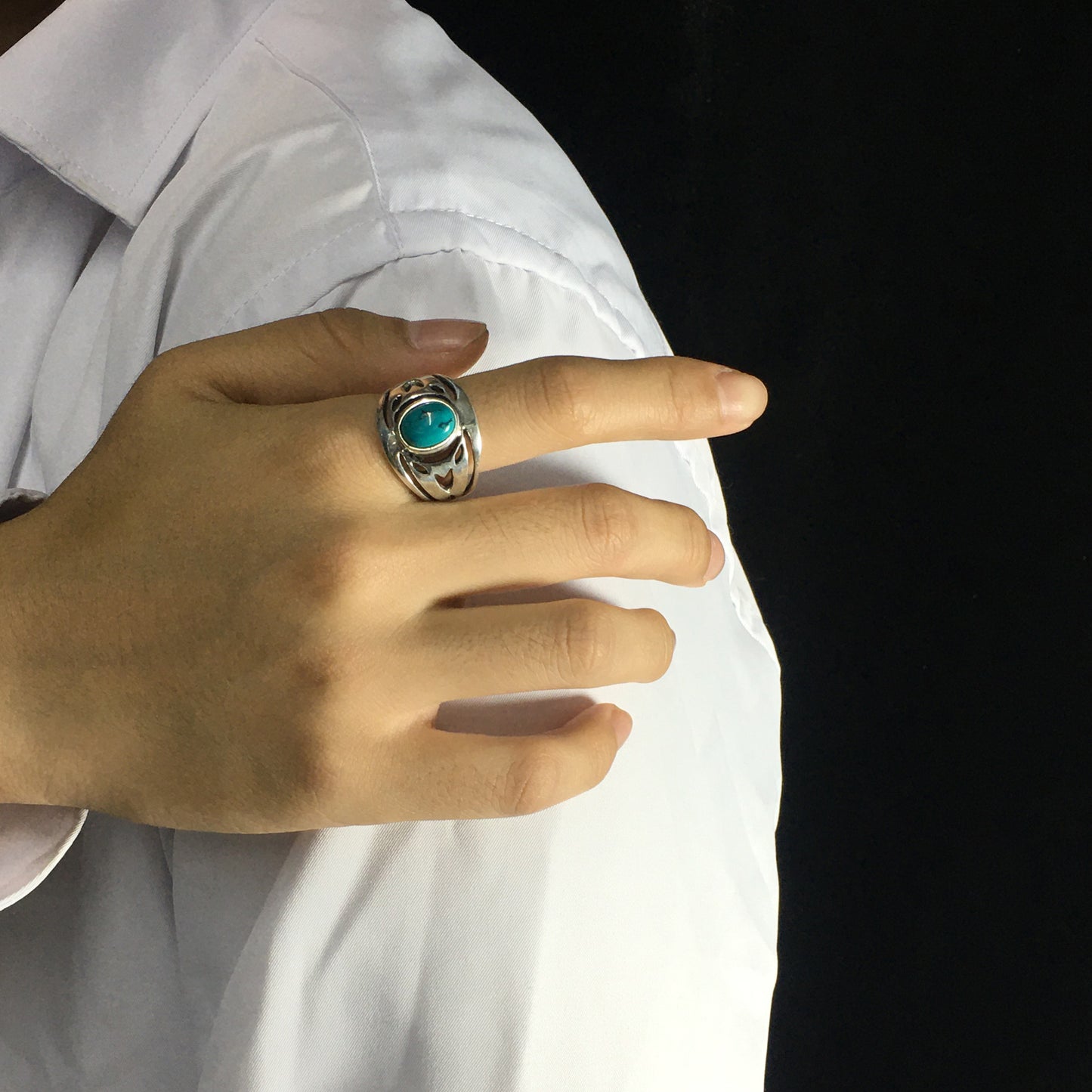 Native American Turquoise Silver Ladies Men Ring Pretty Sterling Design