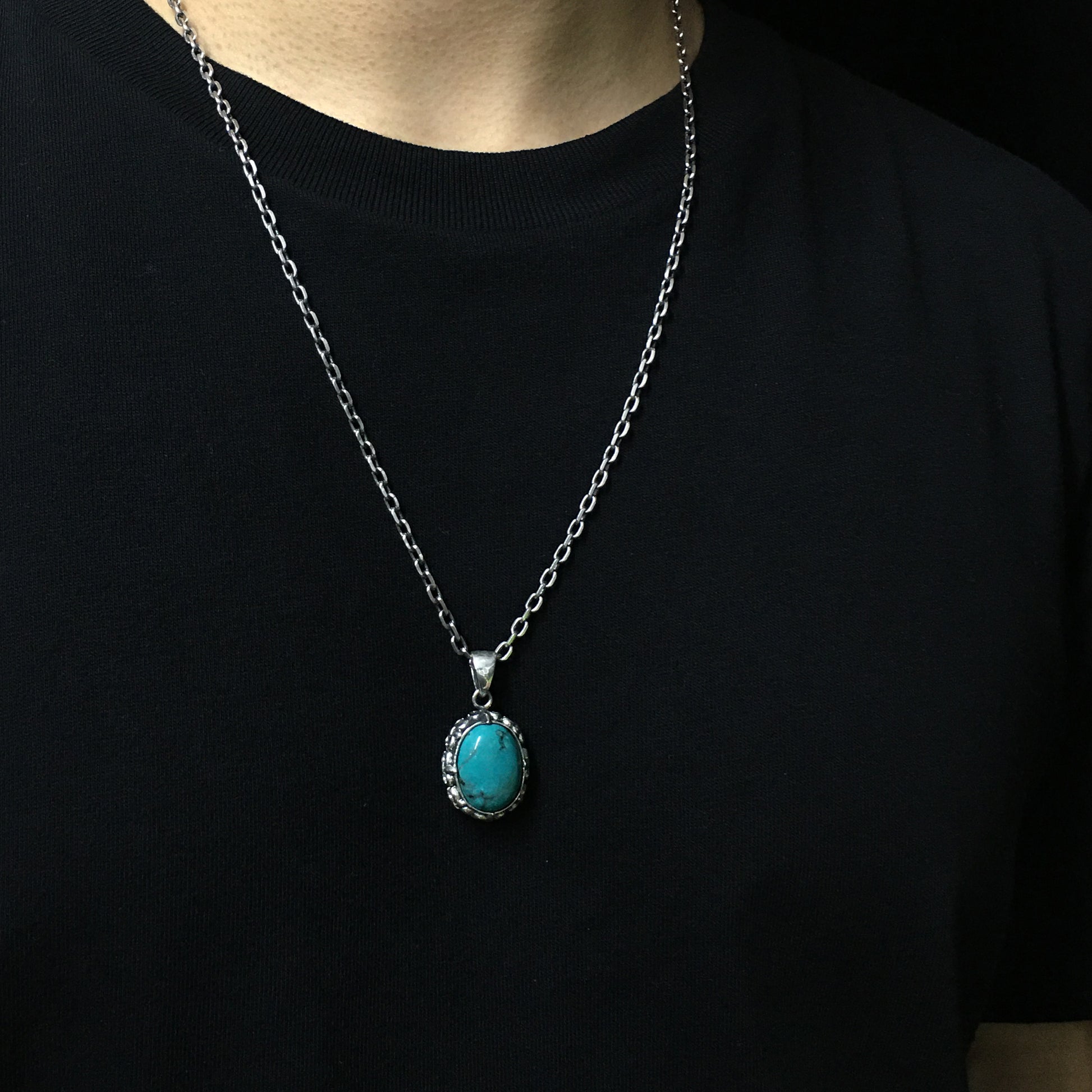 Sterling Silver Oval Turquoise Pendant Handmade Jewellery