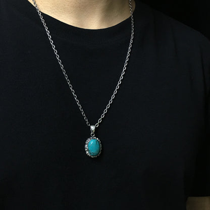Sterling Silver Oval Turquoise Pendant Handmade Jewellery