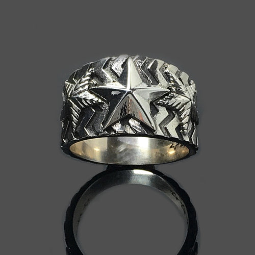 Fivepointed Star Sterling Silver Ring Female Men Fashion Hiphop Ring