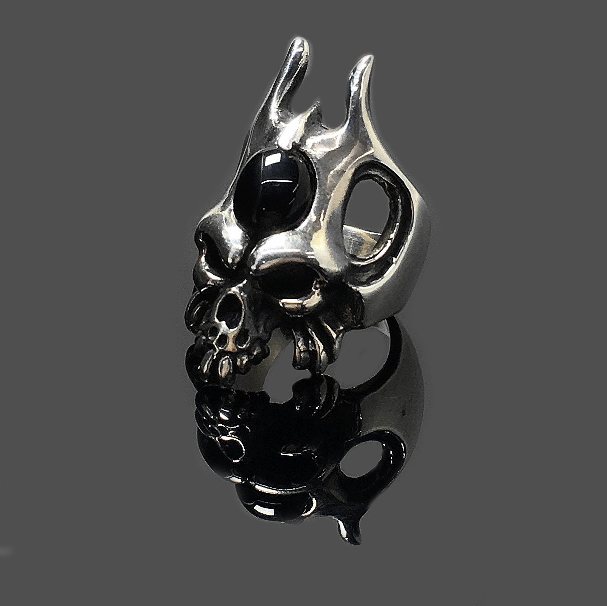 Black Onyx Gothic 925 Sterling Silver Skull Ring