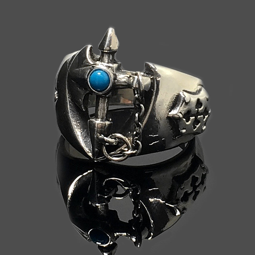 Vintage Sterling Silver Cross Turquoise Ring