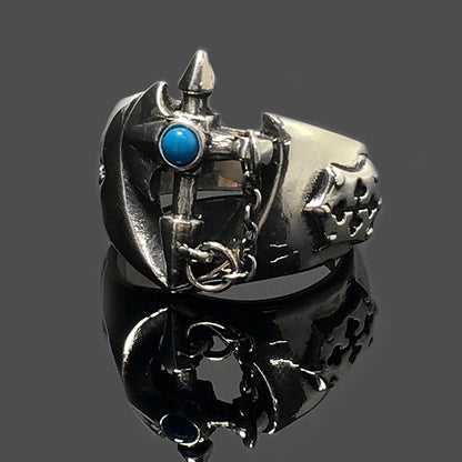 Vintage Sterling Silver Cross Turquoise Ring