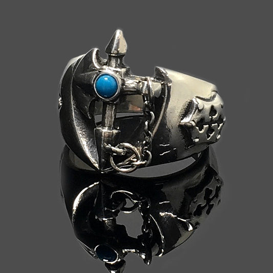 Vintage Sterling Silver Cross Turquoise Ring