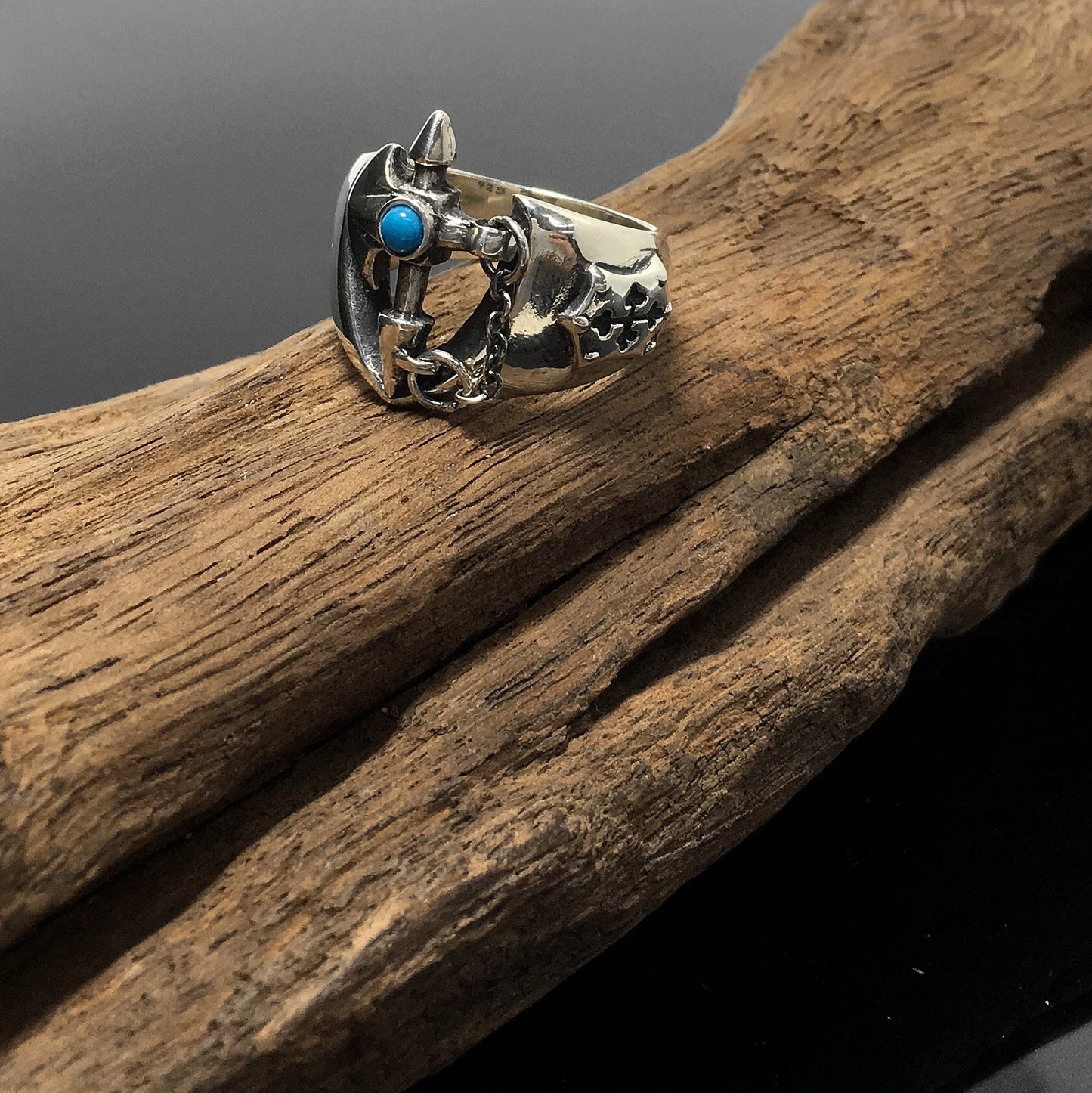 Vintage Sterling Silver Cross Turquoise Ring