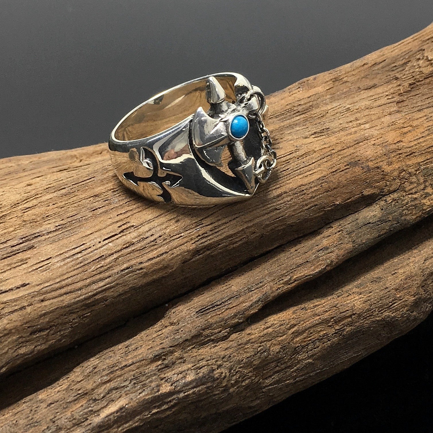 Vintage Sterling Silver Cross Turquoise Ring