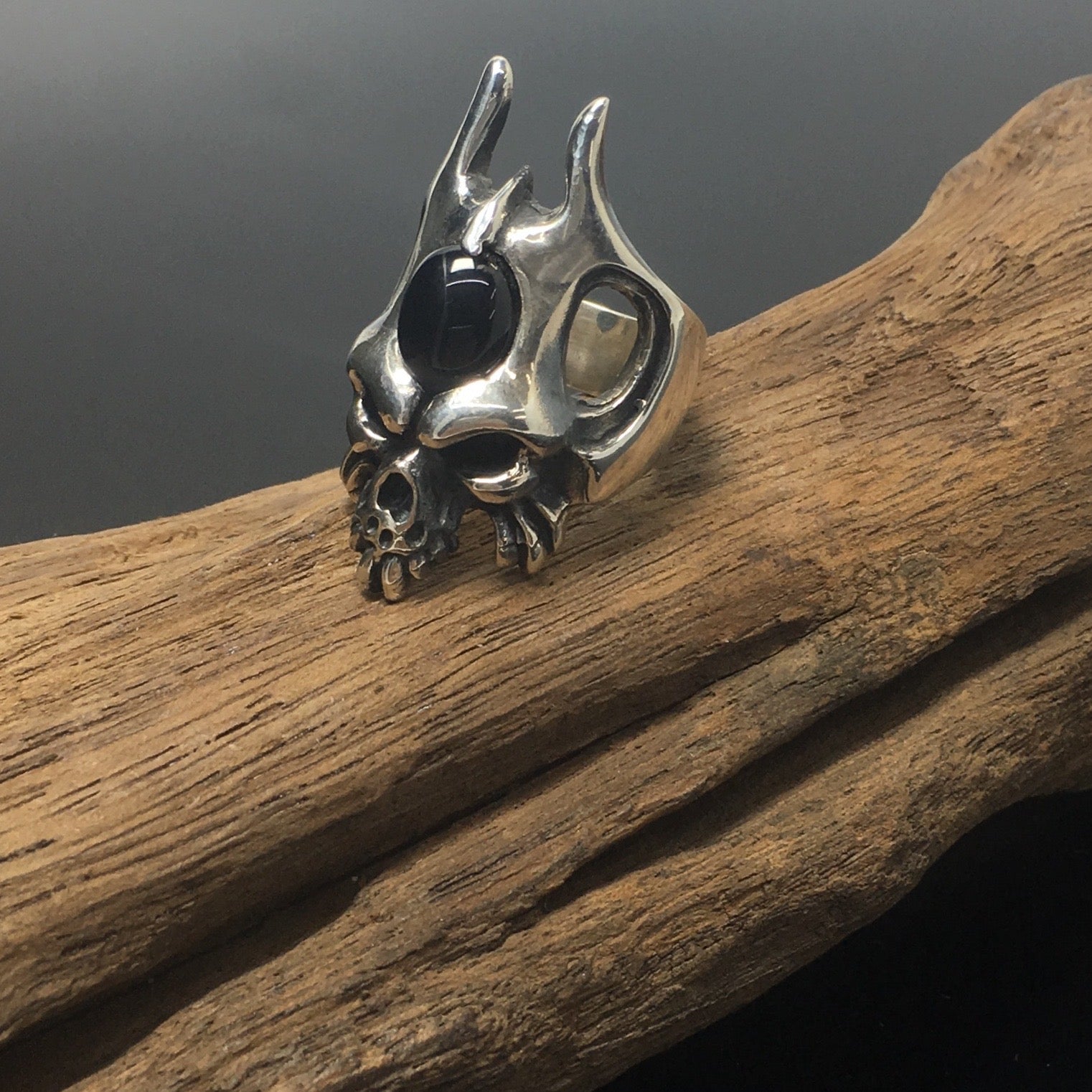 Black Onyx Gothic 925 Sterling Silver Skull Ring