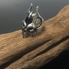 Load image into Gallery viewer, Black Onyx Gothic 925 Sterling Silver Skull Ring
