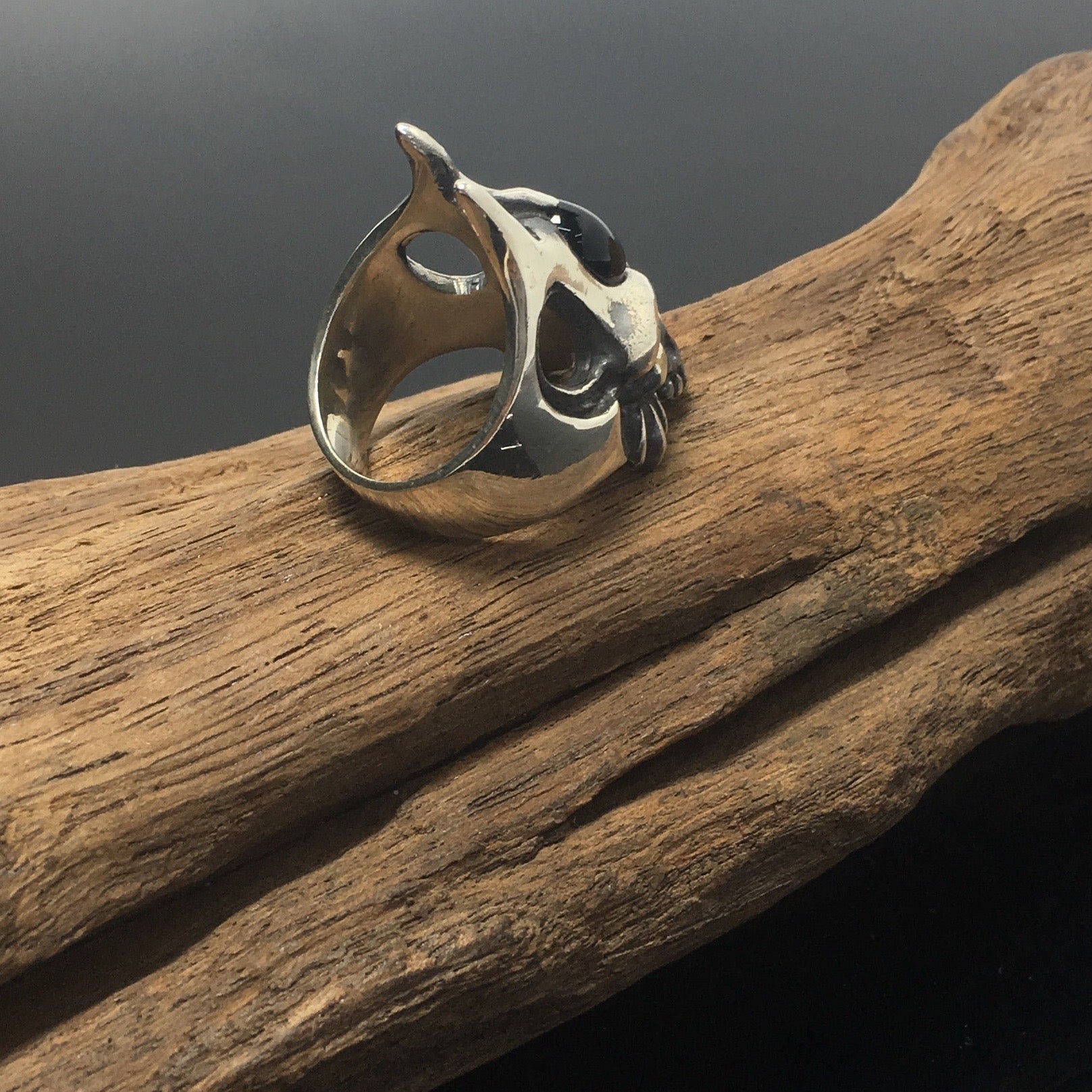 Black Onyx Gothic 925 Sterling Silver Skull Ring