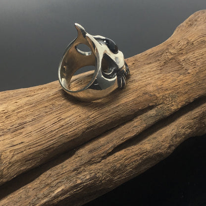 Black Onyx Gothic 925 Sterling Silver Skull Ring