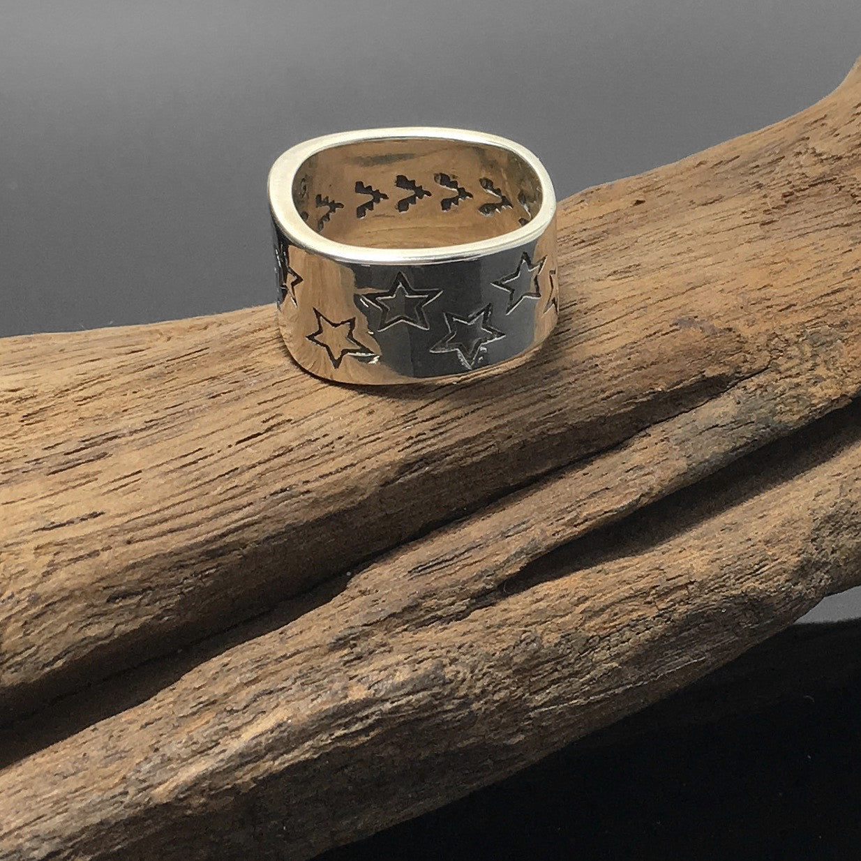 Zig Zag Star Stamp Ring 925 Sterling Silver Jewelry