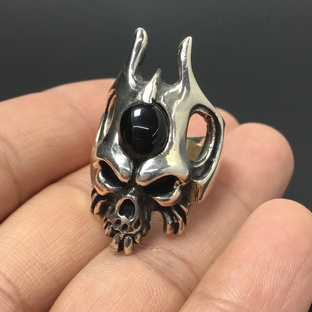 Black Onyx Gothic 925 Sterling Silver Skull Ring