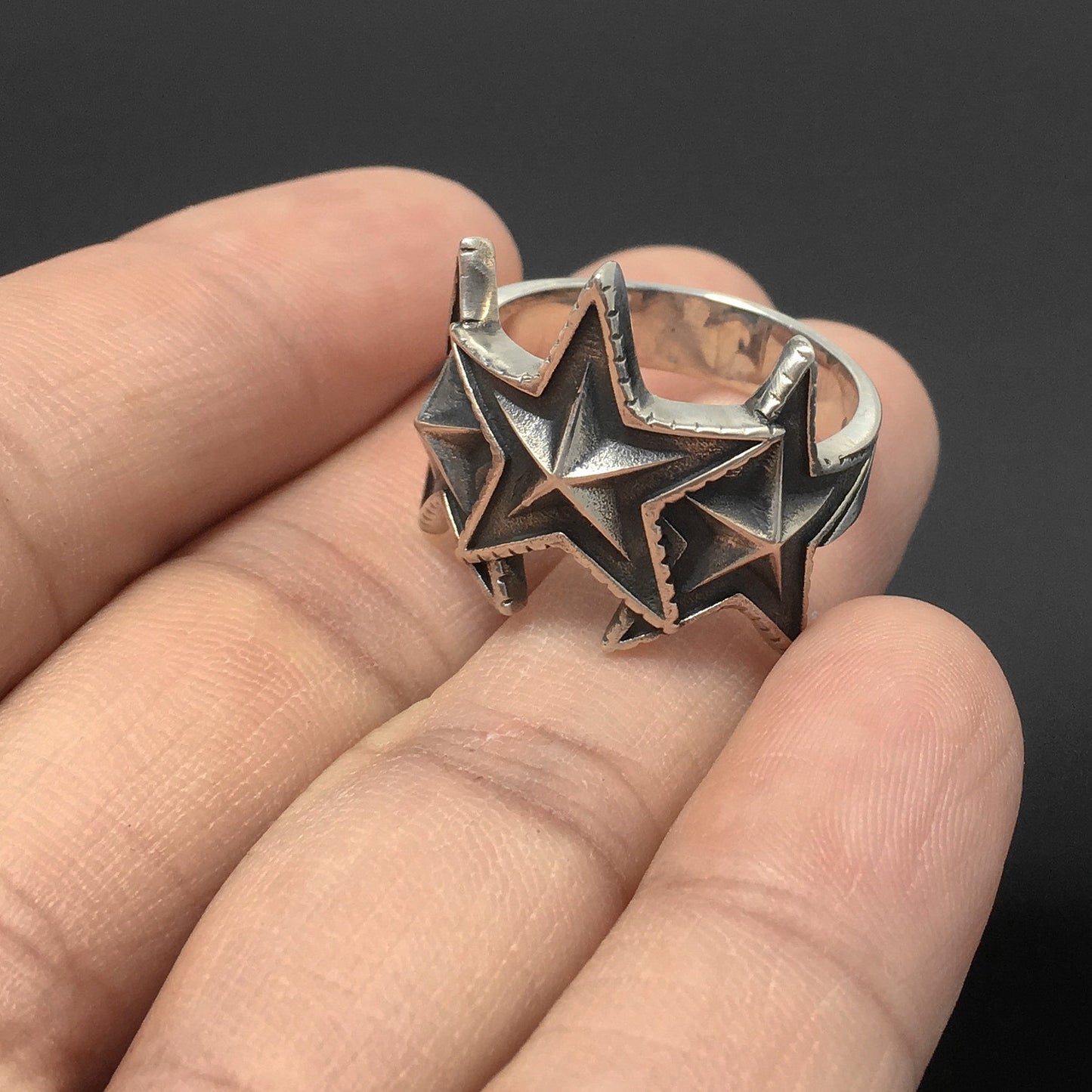 Vintage Sterling Silver 3 Interlocking Star Ring Jewelry