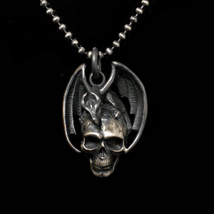 Dragon Skull Silver Pendant Oxidized Unisex Dragon Skull Pendant Jewelry