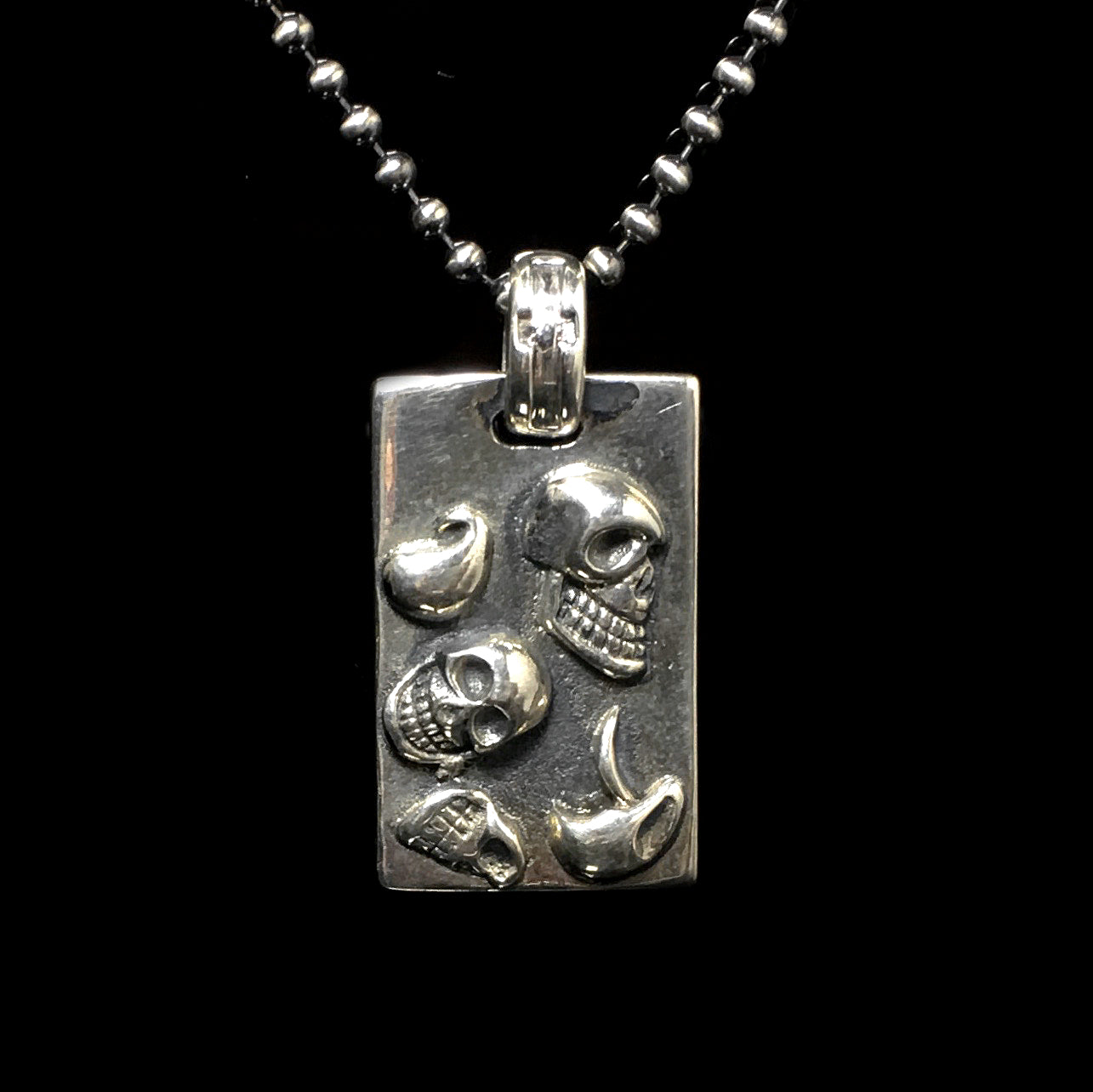Men's Titanium Silver Pendant Rectangle with Skull Pattern