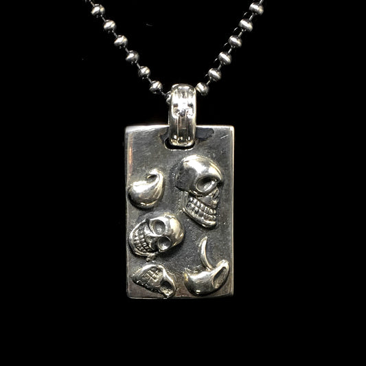Men's Titanium Silver Pendant Rectangle with Skull Pattern