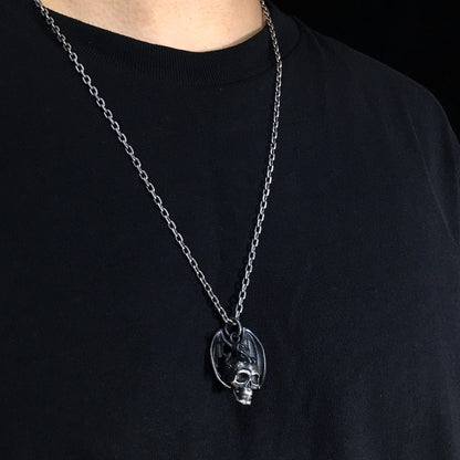 Dragon Skull Silver Pendant Oxidized Unisex Dragon Skull Pendant Jewelry