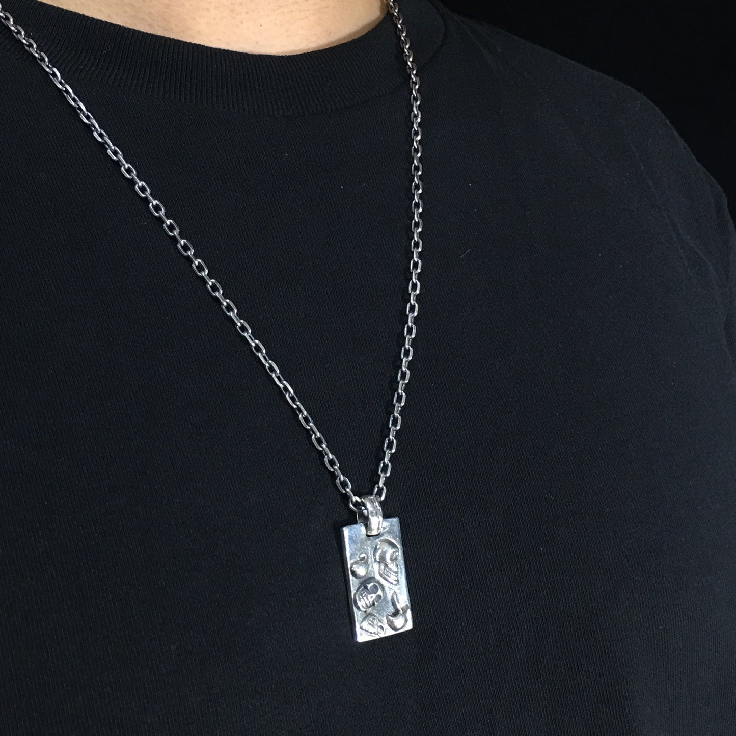 Men's Titanium Silver Pendant Rectangle with Skull Pattern