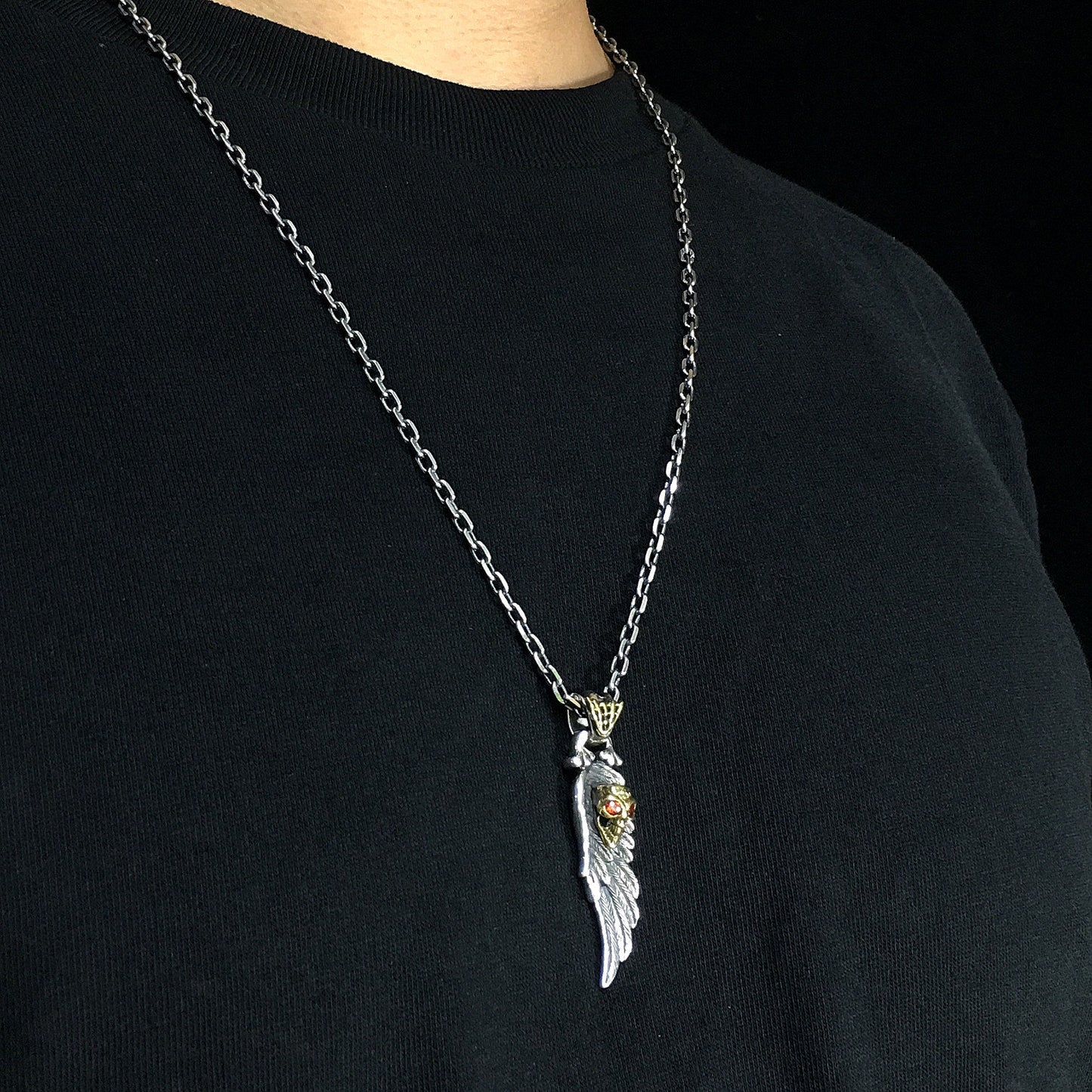 925 Sterling Silver Wing Red Eye Skull Pendant