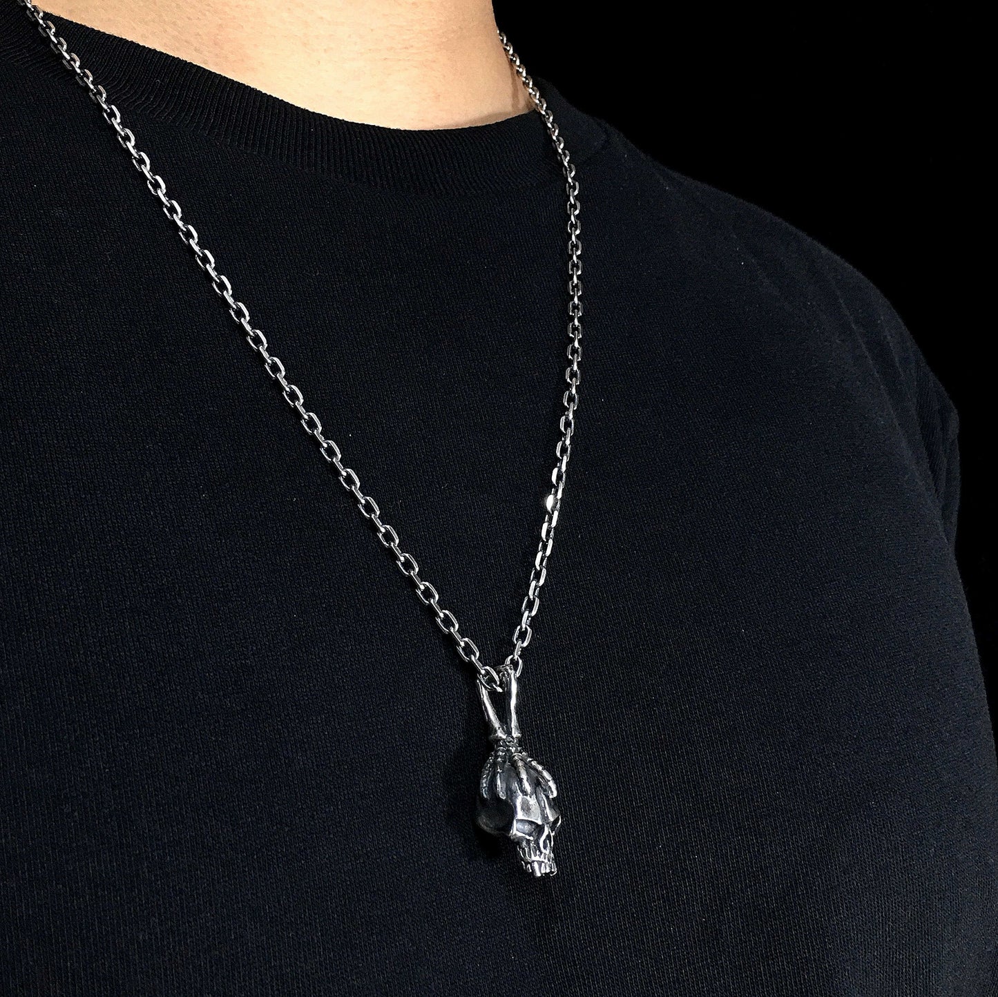 Gothic Sterling Silver Mens Eagle Bird Claw Grabbing Skull Pendant