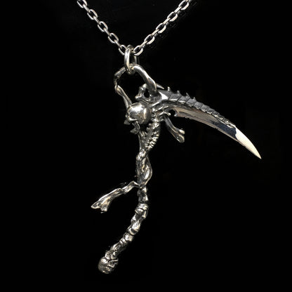 Huge Heavy 925 Sterling Silver Grim Reaper Skull Sickle Scythe Men's Pendant