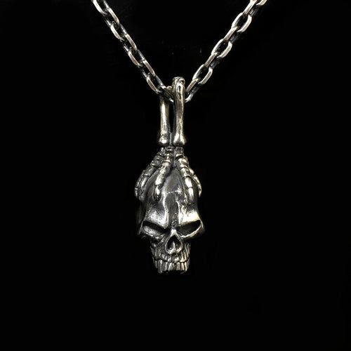 Gothic Sterling Silver Mens Eagle Bird Claw Grabbing Skull Pendant