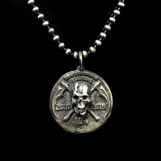 Toxic Skull Crossbones Sterling Silver Antique Coin Style