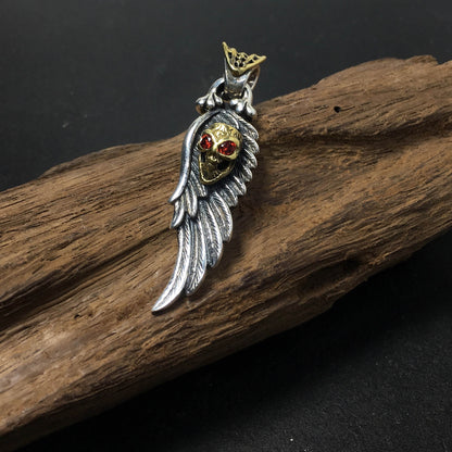 925 Sterling Silver Wing Red Eye Skull Pendant