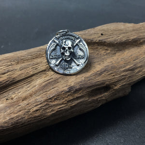 Toxic Skull Crossbones Sterling Silver Antique Coin Style