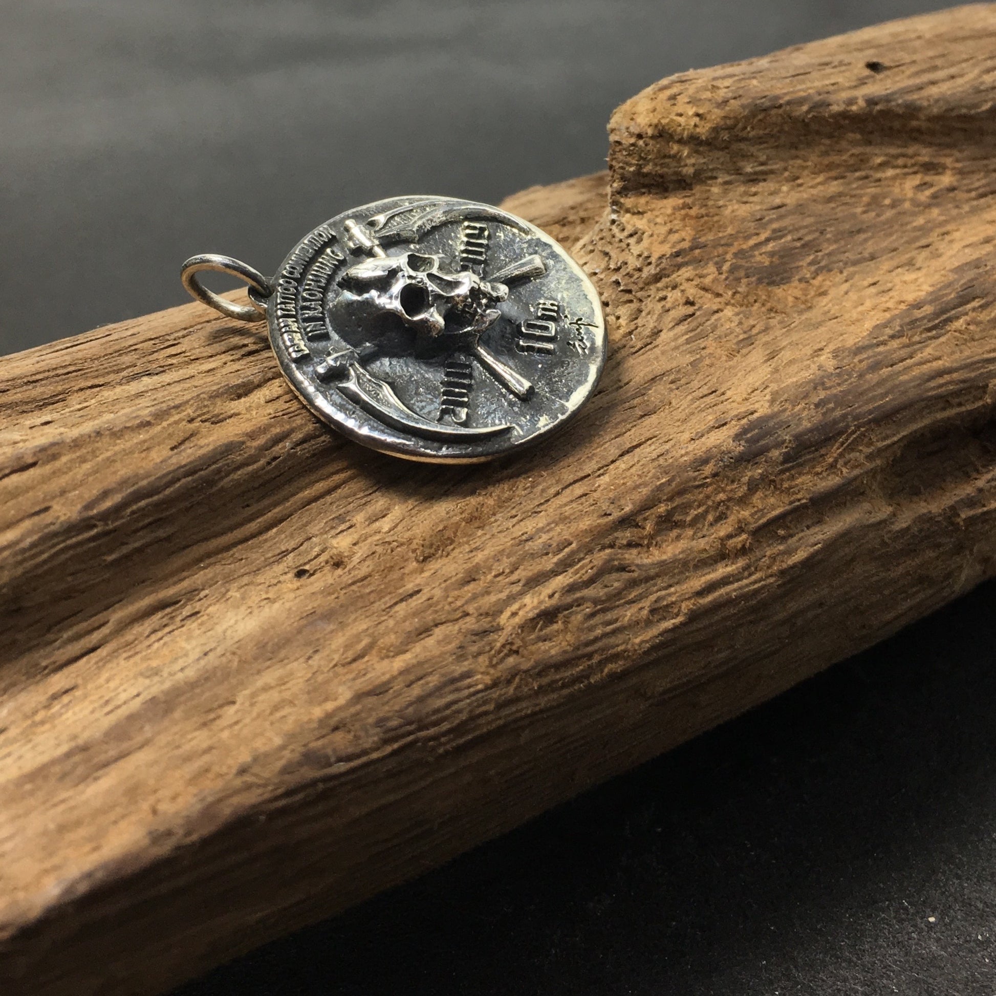 Toxic Skull Crossbones Sterling Silver Antique Coin Style