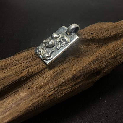 Men's Titanium Silver Pendant Rectangle with Skull Pattern