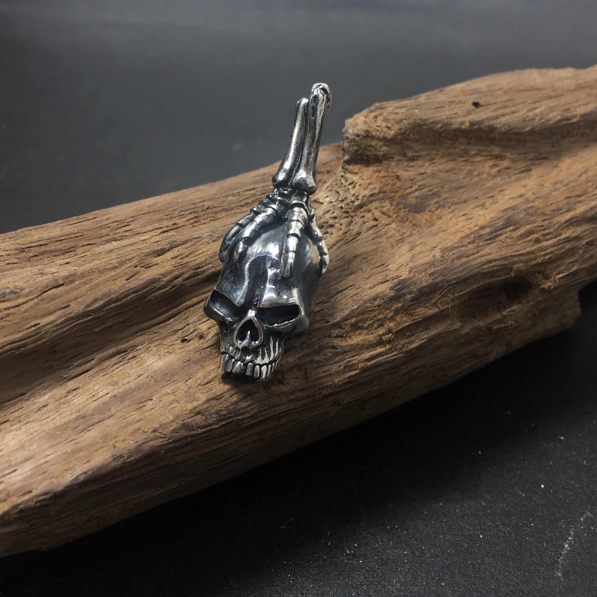 Gothic Sterling Silver Mens Eagle Bird Claw Grabbing Skull Pendant