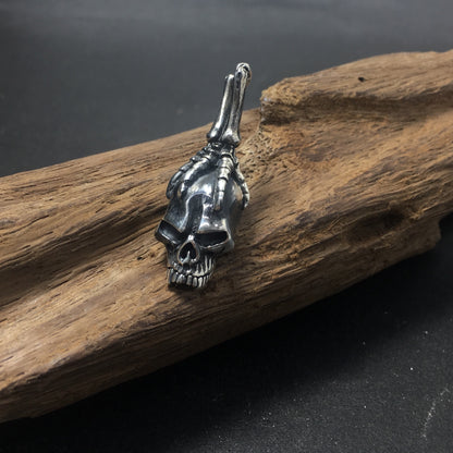 Gothic Sterling Silver Mens Eagle Bird Claw Grabbing Skull Pendant